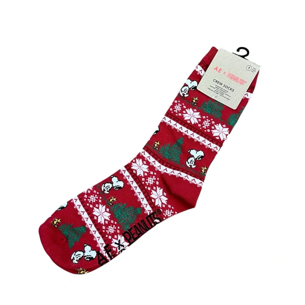 AE x Peanuts Snoopy Woodstock Fair Isle Christmas Crew Socks OS